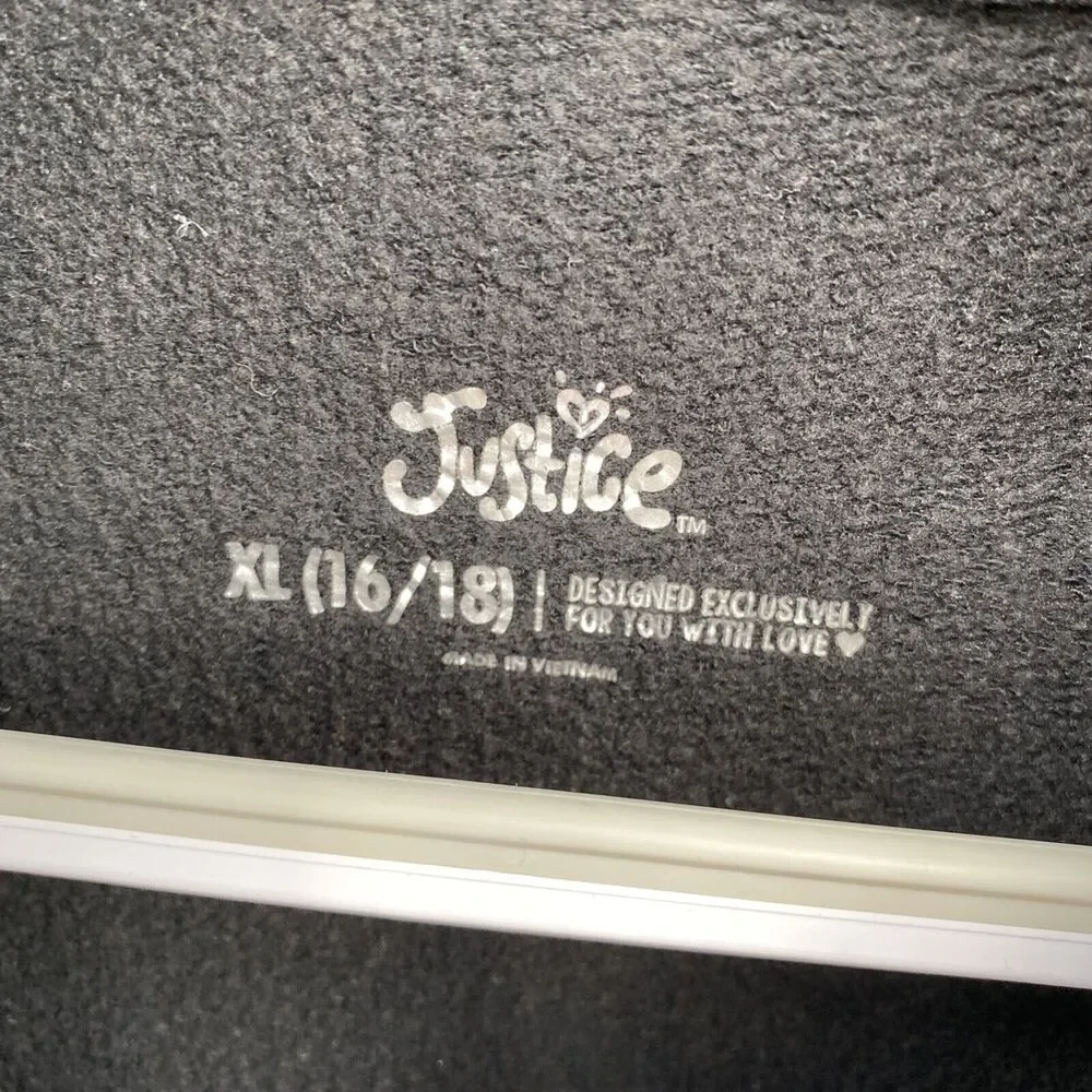 Justice Girl's Live Love Pullover Hoodie Sweatshirt Solid Black Size XL 16/18